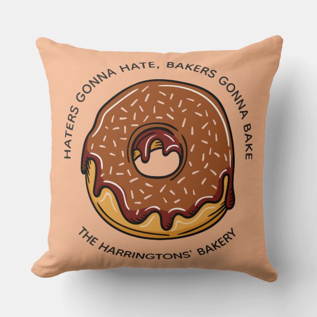 Custom text & colour Doughnut throw pillow (Front)