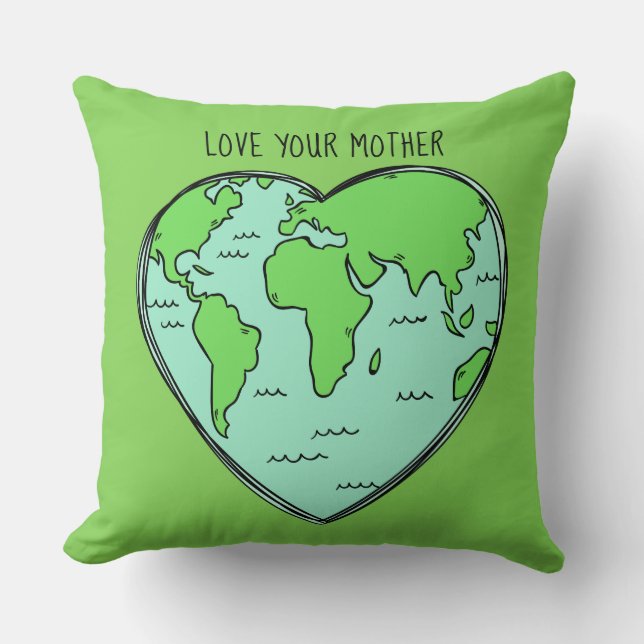 Custom text & colour Earth Love throw pillows (Front)