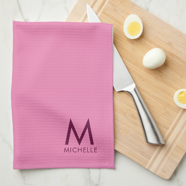 Custom Text  Colour Elegant Pink Template Monogram Tea Towel (Quarter Fold)