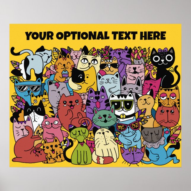 Custom Text & Colour Funny Cats Illustration Poster (Front)