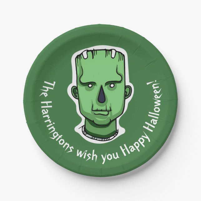 Custom text & colour Halloween Creatures 3/4 Paper Plate (Front)