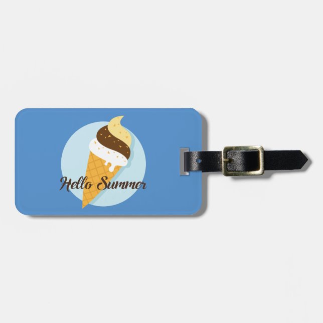 Custom text & colour Ice Cream Hello Luggage Tag (Front Horizontal)