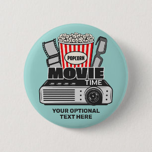 Custom Text & Colour Movie Time 6 Cm Round Badge