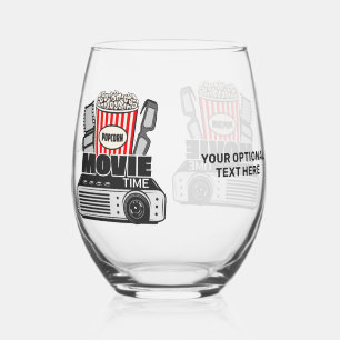 Custom Text & Colour Movie Time Stemless Wine Glass