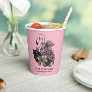 Custom Text & Colour Pink Flamingo Paper Cups
