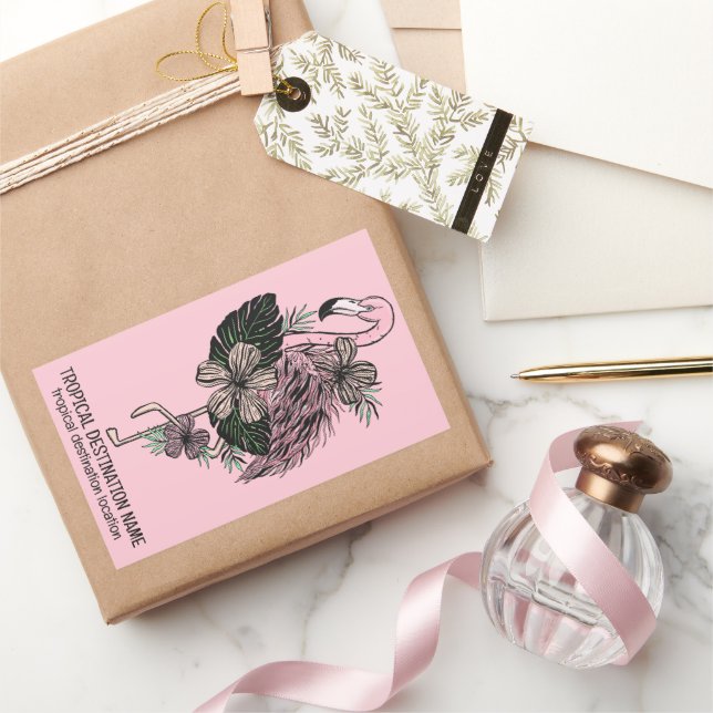 Custom Text & Colour Pink Flamingo Rectangular Sticker (Gifting)