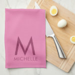 Custom Text Colour Pink Monogram Initial Name Tea Towel<br><div class="desc">Custom Upload Add Your Photo or Logo Text Stylish Modern Cute Monogram Initial Name Template Pink Kitchen Towel.</div>