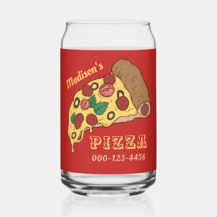 Custom text & colour PIZZA Can Glass