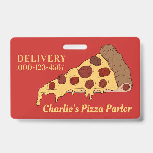Custom Text & Colour Pizza Slice badges ID Badge