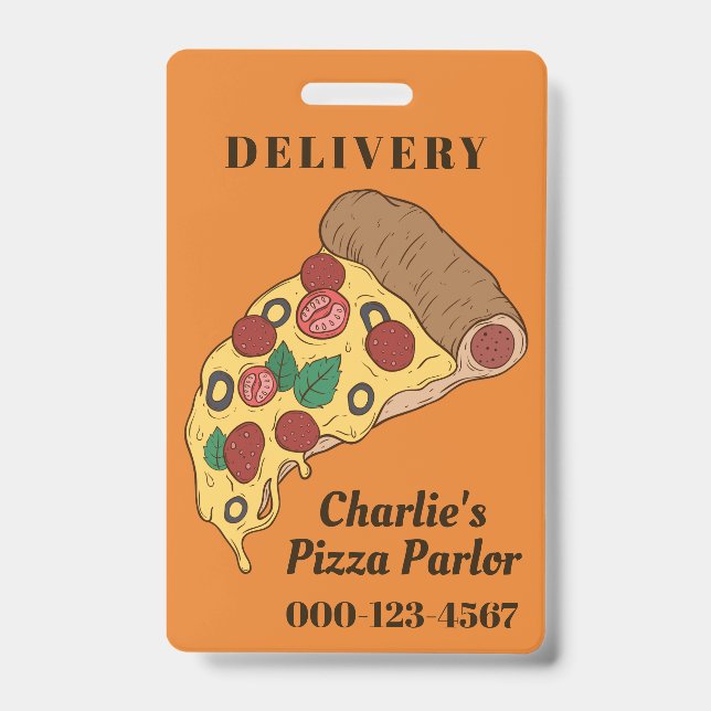 Custom Text & Colour Pizza Slice badges ID Badge (Front)