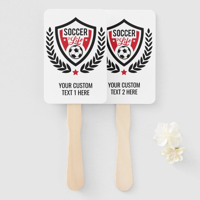 Custom text & colour Soccer Logo hand fans (Front and Back)
