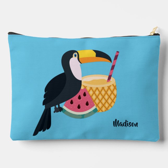 Custom text & colour Toucan Illustration Accessory Pouch (Back)