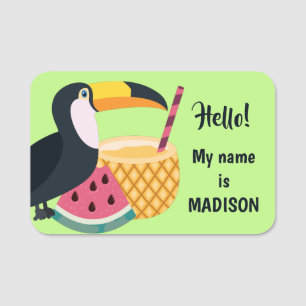 Custom text & colour Toucan Illustration Name Tag