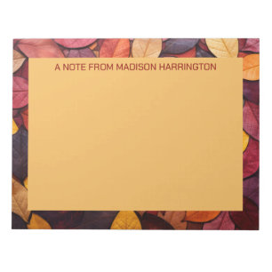 Custom Text Colourful Autumn Leaves Notepad