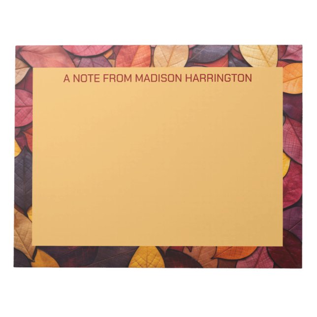 Custom Text Colourful Autumn Leaves Notepad (Front)