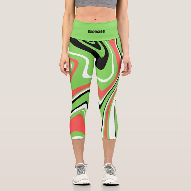 Custom text colourful marble agate l Exercise Gree Capri Leggings (Front)