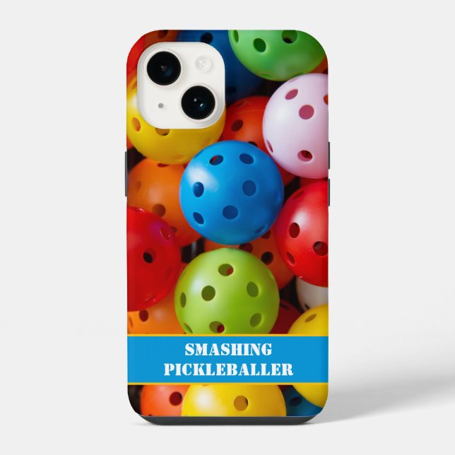 Custom text Colourful pickleballs iphone 14  Case (Back)