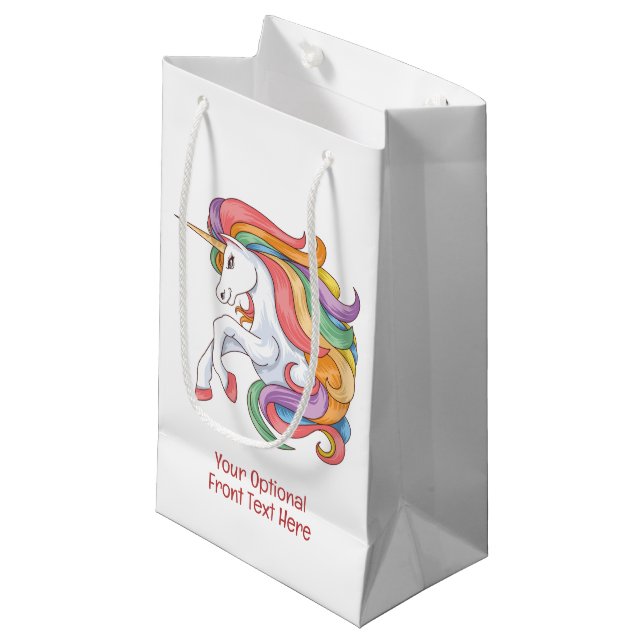 Custom Text Colourful Unicorn Small Gift Bag (Front Angled)