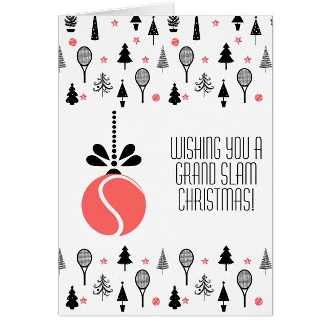 🎾🎄Custom text, coral and black Tennis bauble (Front)