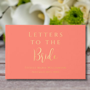 Custom Text Coral Pink Gold Letters to the Bride Guest Book