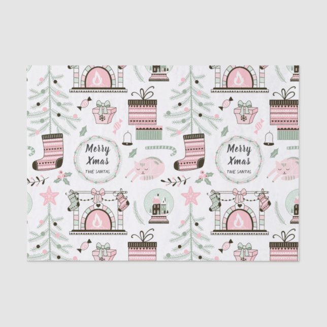 Custom Text Cosy Christmas Pattern Tissue Paper (Front)