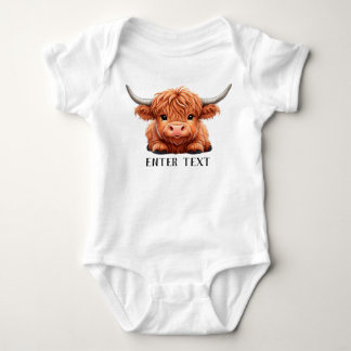 Custom Text Cute Baby Highland Cow Bodysuit