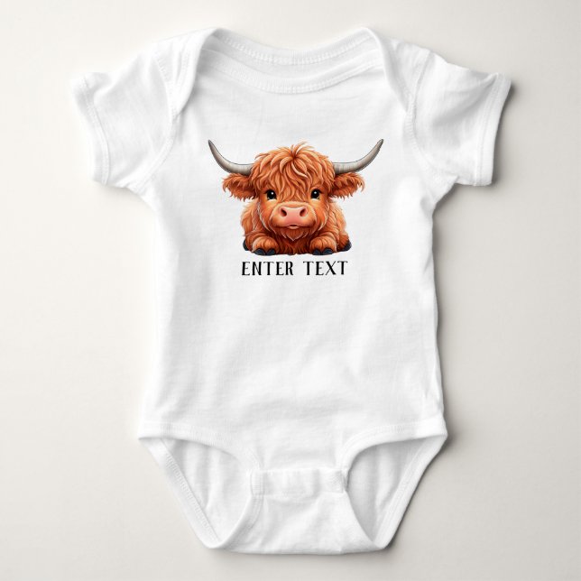 Custom Text Cute Baby Highland Cow Bodysuit (Front)