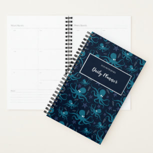 Custom Text Cute Blue Octopus Planner