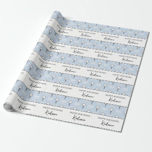 Custom Text Cute Blue White Bow Golf Pattern Wrapping Paper