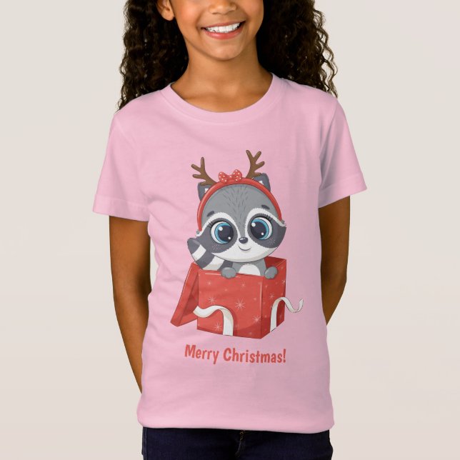 Custom Text Cute Christmas Racoon T-Shirt (Front)