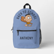 Custom text cute funny cartoon Back to school blu