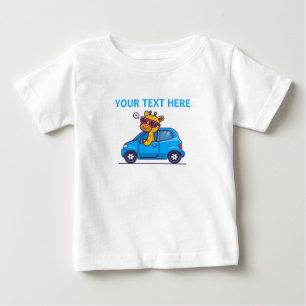 Custom Text Cute Giraffe Driving Blue Car Toddler Baby T-Shirt