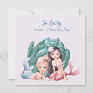Custom text cute mermaids and Sea life BFF Card