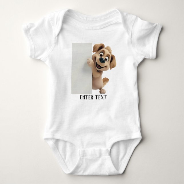 Custom Text Cute Puppy Peeking Baby Bodysuit (Front)