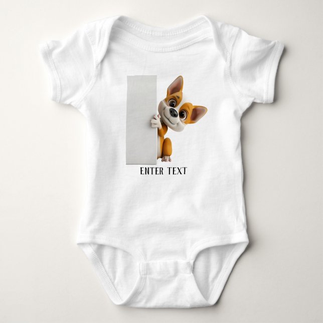 Custom Text Cute Puppy Peeking Baby Bodysuit (Front)