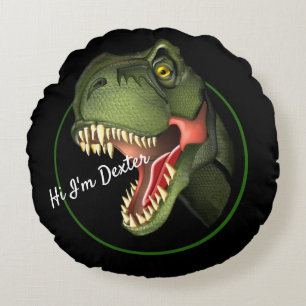 Custom Text Cute Scary T-Rex Dinosaur  Round Cushion