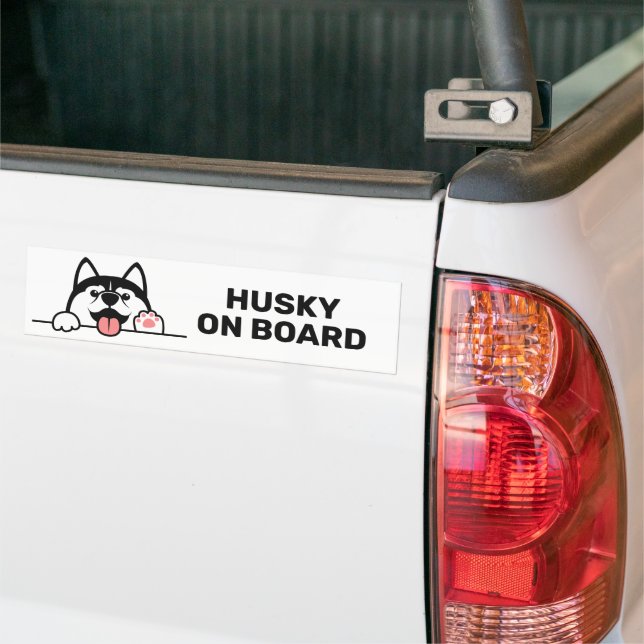 Custom Text Cute Siberian Husky Bumper Sticker (On Truck)