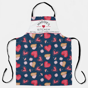 Custom Text Cute Wildflowers and Hearts Pattern Apron