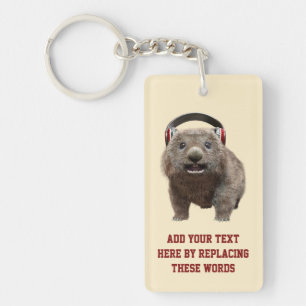 Custom Text Cute Wombat Headphones Key Ring