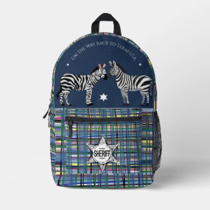 Custom text Cute zebra Tartan background navy blue Printed Backpack