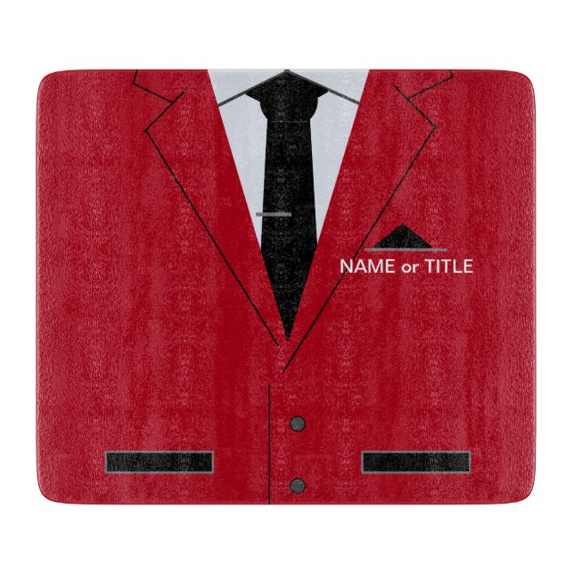 Custom Text Cutting Board Red Suit and Necktie (Front)