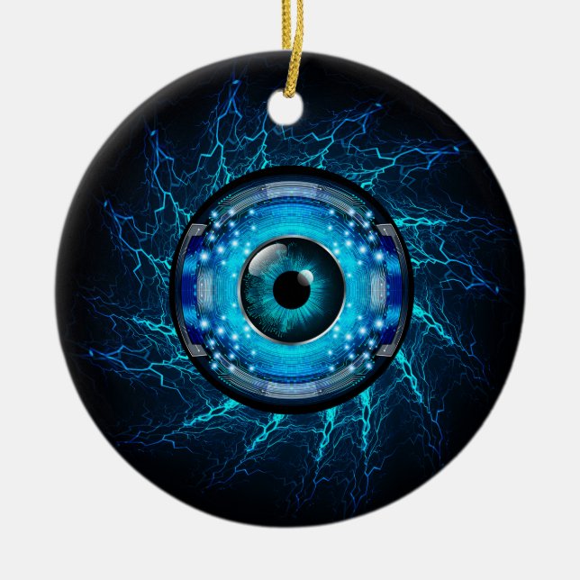 Custom Text Cyber Circuit Eye Ceramic Tree Decoration (Front)