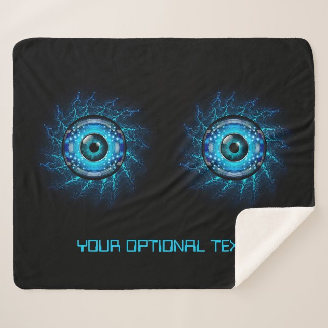 Custom Text Cyber Circuit Eye Sherpa Blanket (Front (Horizontal))