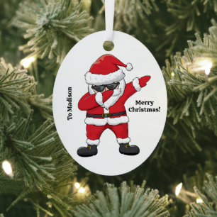 Custom Text Dabbing Dancing Santa Metal Tree Decoration