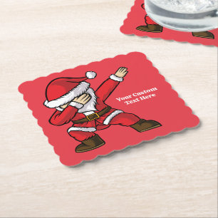 Custom Text Dabbing Dancing Santa Paper Coaster