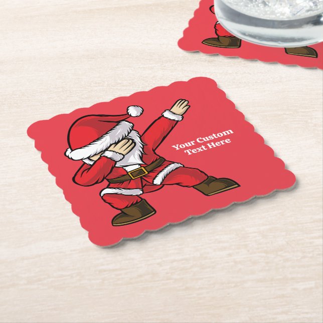 Custom Text Dabbing Dancing Santa Paper Coaster (Angled)