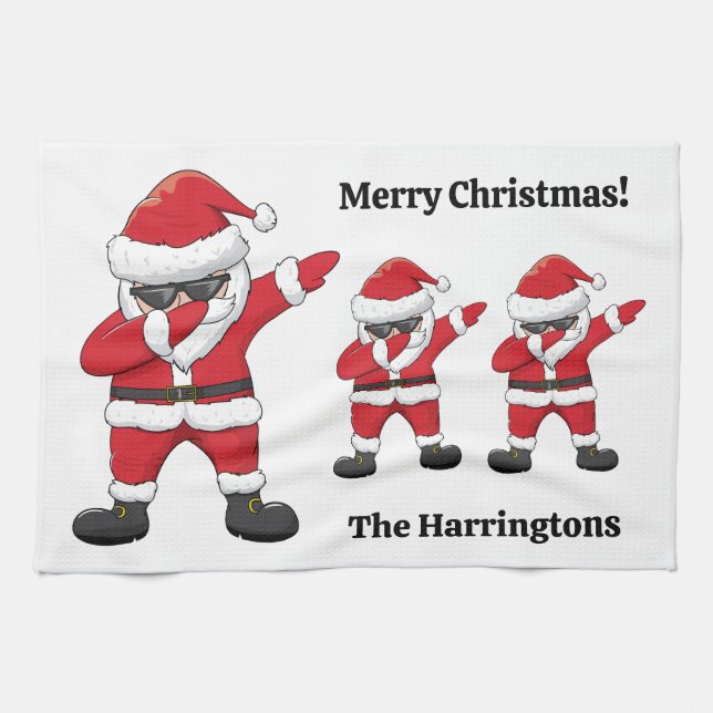 Custom Text Dabbing Dancing Santa Tea Towel (Horizontal)