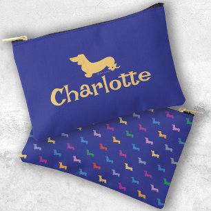 Custom Text Dachshunds Blue Colourful Pattern Dog Accessory Pouch