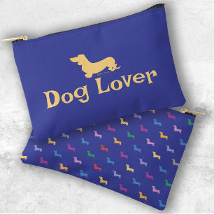 Custom Text Dachshunds Blue Colourful Pattern Dog Accessory Pouch