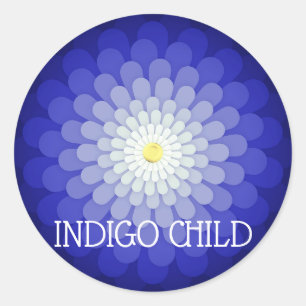 Custom Text Dark Blue Mandala Flower Indigo Child Classic Round Sticker